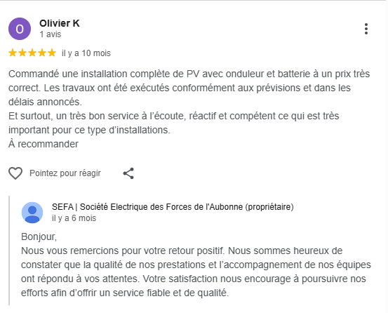 Avis Client SEFA 3